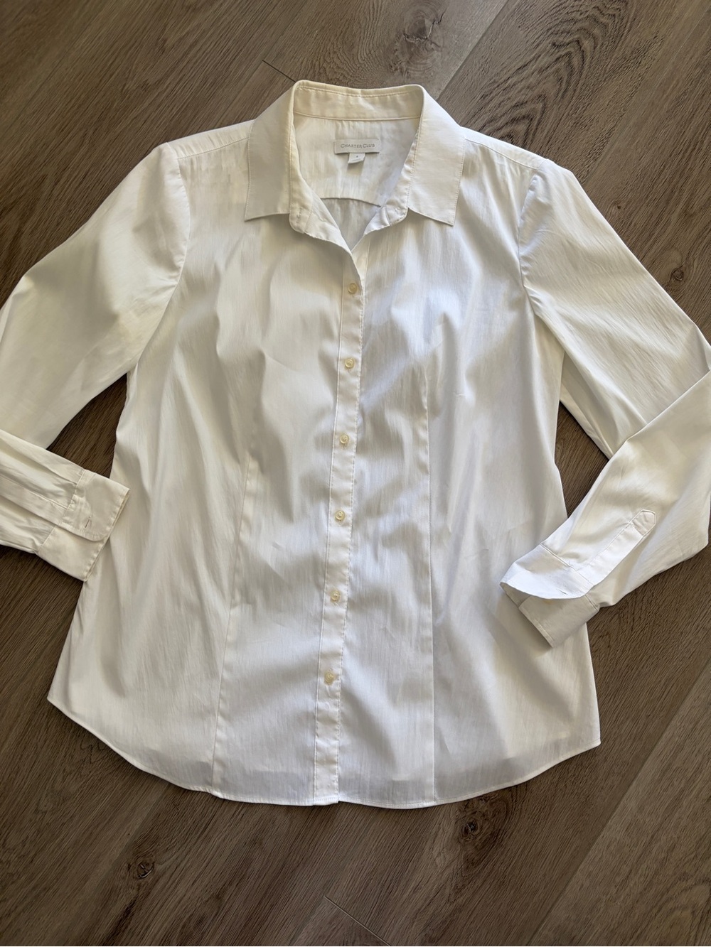 Charter Club Women's White Button-Down Shirt Size 8